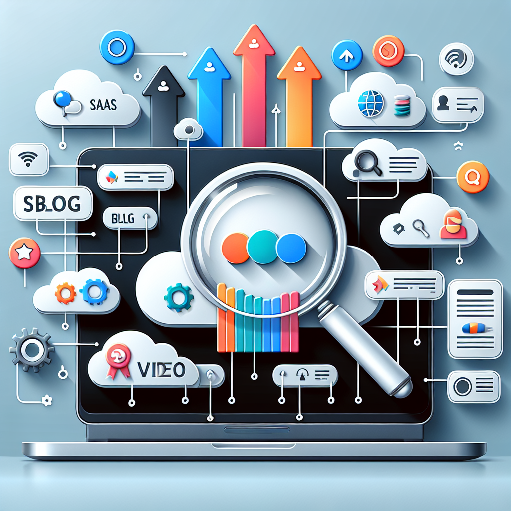Minimalist SaaS keyword research illustration showing content format selection for SEO rankings