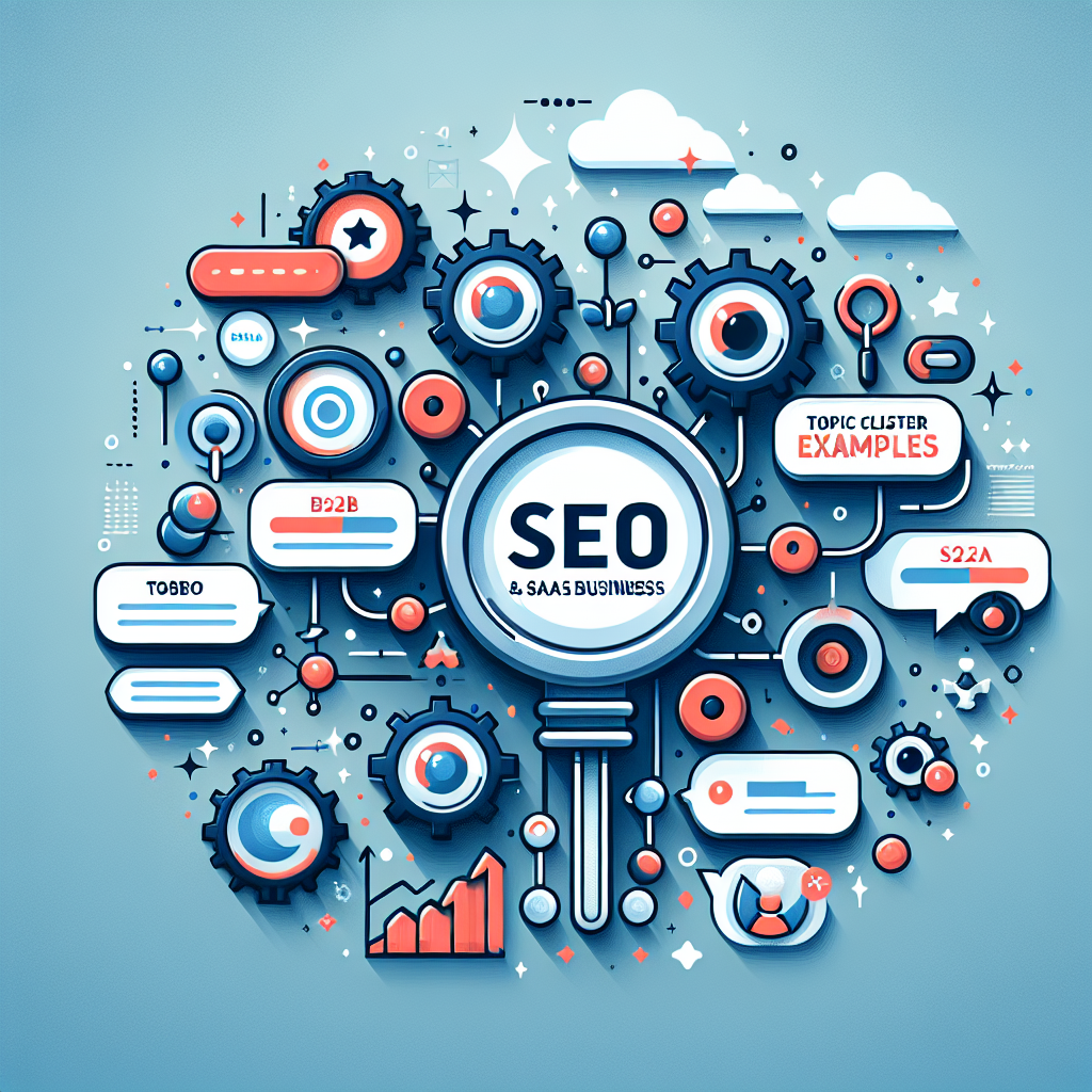 Minimalist topic cluster diagram with interconnected nodes for B2B SaaS internal linking strategy.